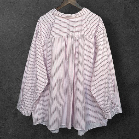 Roamans Button Up Top Women Size 38W Red/White‎ Striped Collared Long Sleeve - Picture 7 of 14